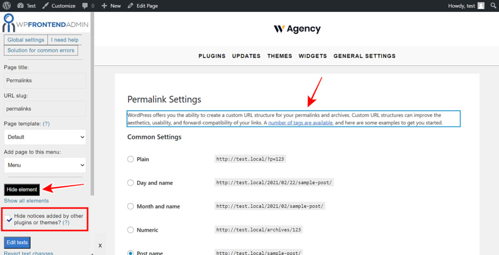 WordPress - Manage Permalink Settings on the Frontend