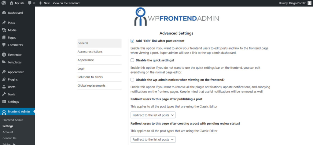 Understanding the General Settings - WP Frontend Admin