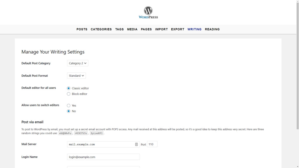 WordPress - Manage the Writing and Reading Settings on the Frontend