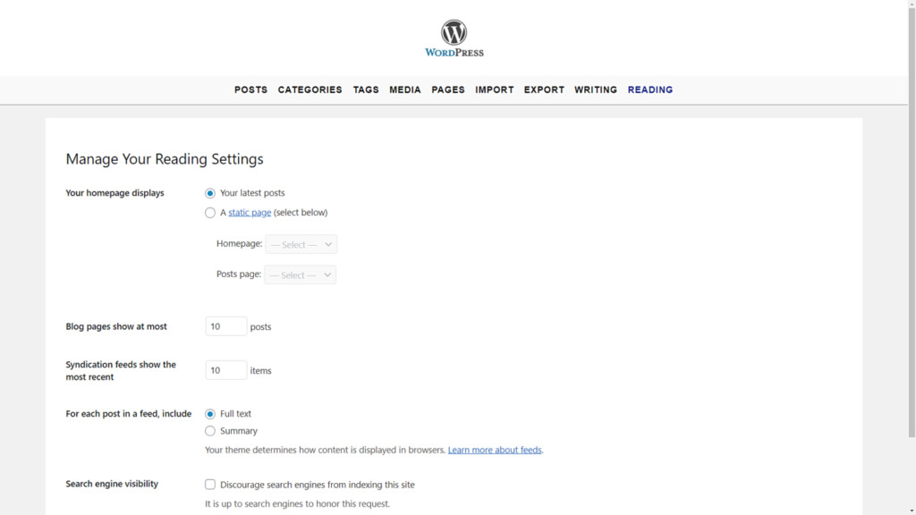 WordPress - Manage the Writing and Reading Settings on the Frontend
