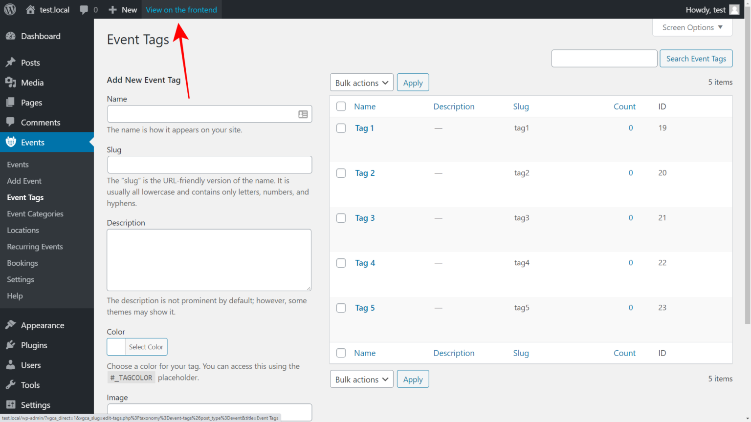Events Manager Manage Event Categories and Tags on the Frontend