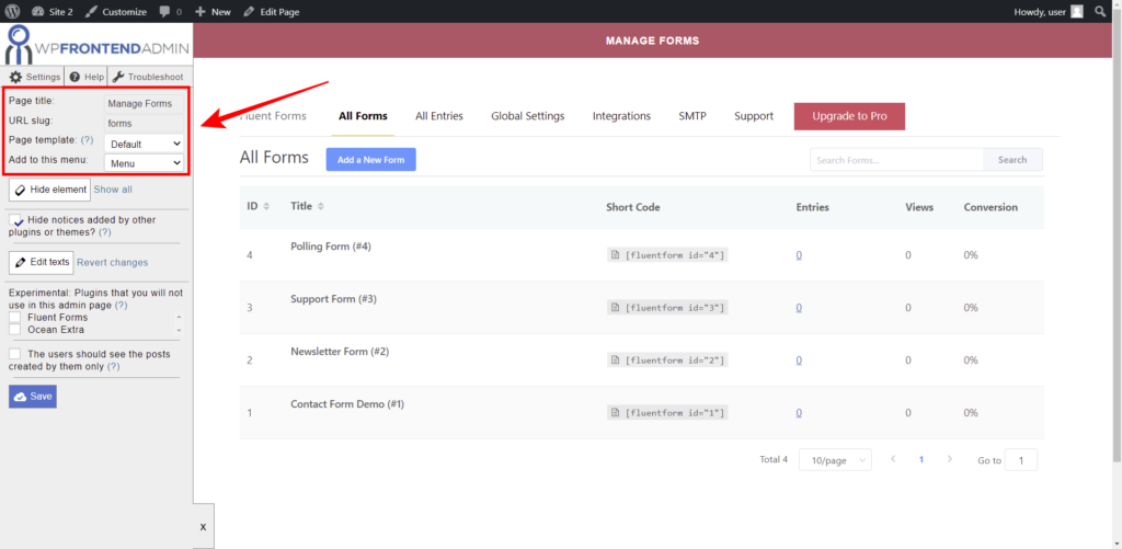 Fluent Forms - Allow Users to Manage Forms on the Front-end